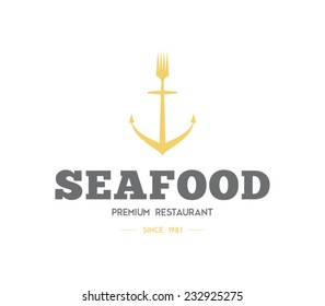 Logo template restaurant, bar, mediterranean food, anchor, fork, brand, branding, logotype, company, corporate, identity. Retro vintage, hipster style design. Clean and modern