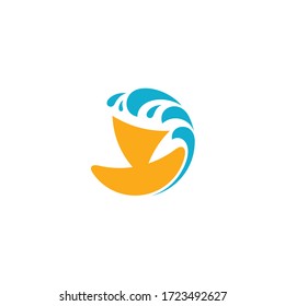 Plantilla de logotipo de velero y ola. Sencillo estilo plano. Plantilla de logotipo vectorial lista para su uso.