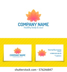 Logo template set consisting of flower lotus for use yoga studio, school, center, meditation class, spa. Health care, sport, fitness logo design elements. Vector Illustration