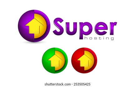 Logo template set, hosting service logo, internet service provider logotype, rounded logo, home logo, rounded logo with a house, vector