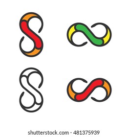Logo Template Set. Letter S Or Infinity Symbol. Logotype Variants. Vector