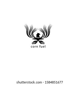 Logo template in the shape of a burning flying phoenix. The concept of growth, strength, freedom, rebirth. Ideal for fuel production business. Corn ethanol production for  greenhouse.