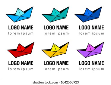 Logo template. Shape of paper ship silhouete with sign under