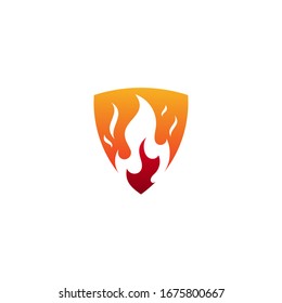Logo template of shield and fire. Simple flat style. Vector logo template ready for use.