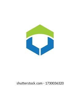 Plantilla de logotipo del escudo en hexágono. Sencillo estilo plano. Plantilla del logotipo del vector lista para su uso.