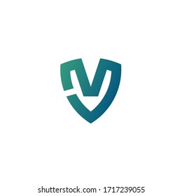 Logo template of shield and letter m. Simple flat style. Vector logo template ready for use.