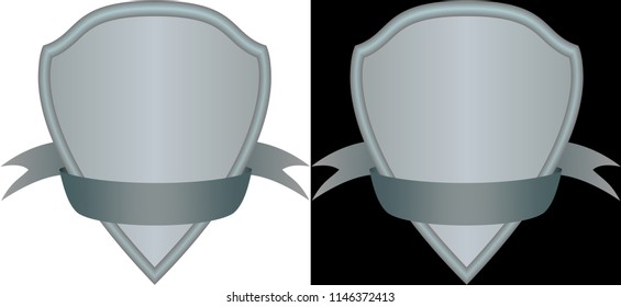 Logo template with a shield and ribbon on a black and white background
