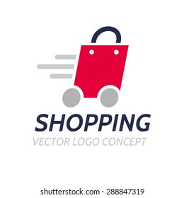 Logo template - shopping. The logo includes a bag on wheels symbolizing quick buy