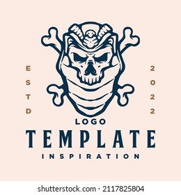 Logo template with skull snake head. Monochrome design element with human skull and snake head. Gothic or horror concept for label, stamp, tattoo template, esport logo