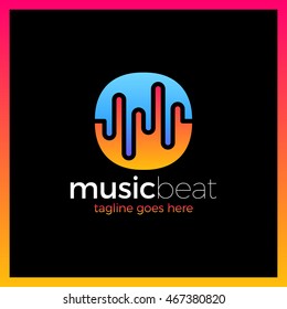 Logo template sound wave, dj, audio system, store. Brand, branding, company, corporate, identity, logotype. Music Beats in circle