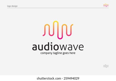 Logo template sound wave, music, dj, audio system, store. Brand, branding, company, corporate, identity, logotype. Clean and modern style design