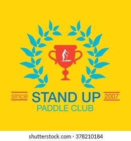 logo template for stand up paddling. Athletic labels and badges. Vector flat design style illustration of icons. Template for postcard, personal card, banner, flyer, invitation or for print.