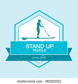 logo template for stand up paddling. Athletic labels and badges. Vector flat design style illustration of icons. Template for postcard, personal card, banner, flyer, invitation or for print.