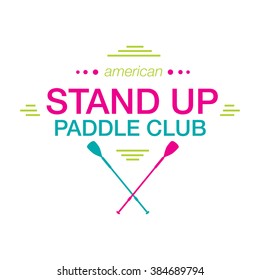 logo template for stand up paddling. Athletic labels and badges. Vector flat design style illustration of icons. Template for postcard, personal card, banner, flyer, invitation or for print.