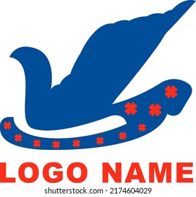 Plantilla de logotipo con pájaro estilizado y decoración. Ilustración vectorial.