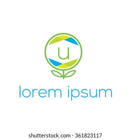 Logo template stylized flower vector. Letter U sign (icon, symbol)