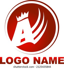 Plantilla de logotipo con letra estilizada, corona y alas. Ilustración vectorial.