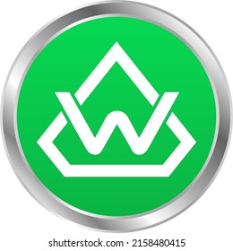 Plantilla de logotipo con letra W estilizada en círculo sobre fondo verde plateado. Ilustración vectorial.
