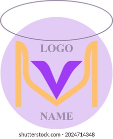 Plantilla de logotipo con letras estilizadas MV sobre un fondo de círculos. Ilustración vectorial.