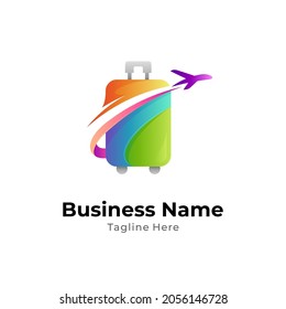 Logo template of suitcase and airplane