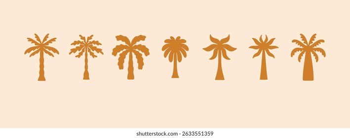 logo template summer palm logo icon set, tropical hand drawn illustrations palms, tropical concept, collection palm trees boho elements. Vector illustration