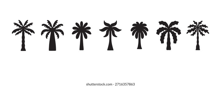 logo template summer palm logo icon set, tropical hand drawn illustrations palms, tropical concept, collection palm trees boho elements. Vector illustration