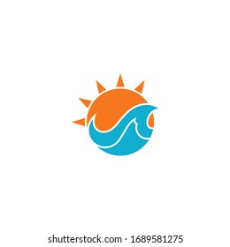 Logo template of sun and wave. Simple flat style. Vector logo template ready for use.