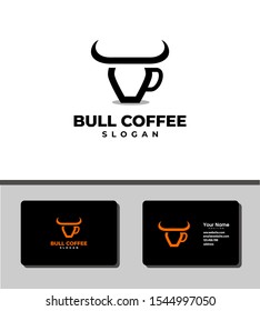 Logo template that combines a bull's horn and coffee cup