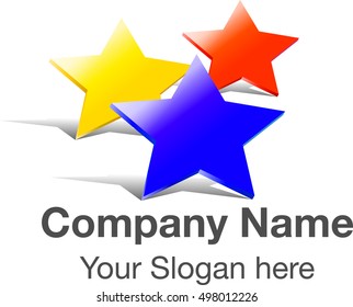 Logo template with three stars in blue, yellow and red