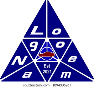 Logo template with triangles and a silhouette of a car in the center. Vector illustration.