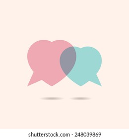Logo template. Two hearts speech bubble. Love concept