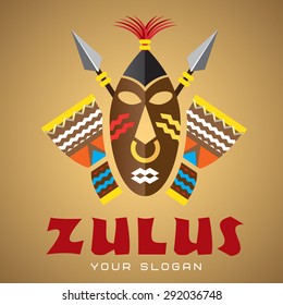 Logo template, vector, african mask with spears and drums