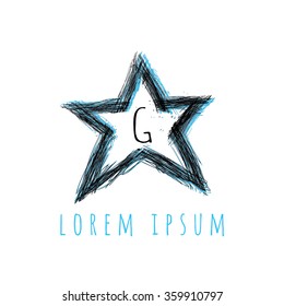 Logo template vector consisting of a hand drawn  star and the letter G