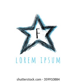 Logo template vector consisting of a hand drawn  star and the letter F 