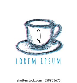 Logo template vector consisting of  a hand drawn coffee cup and the letter Q