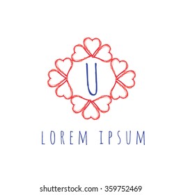 Logo template vector formed by figures of hearts and the letter U