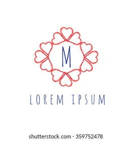 Logo template vector formed by figures of hearts and the letter M