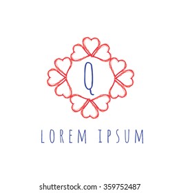 Logo template vector formed by figures of hearts and the letter Q