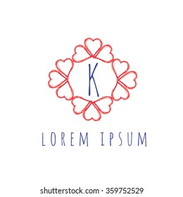 Logo template vector formed by figures of hearts and the letter K