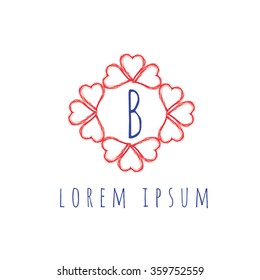 Logo template vector formed by figures of hearts and the letter B