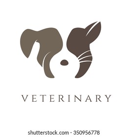 Logo template for veterinary clinic with cat and dog.Vector