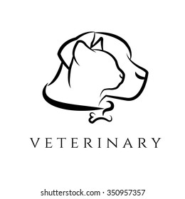 Logo template for veterinary clinic with cat and dog.Vector
