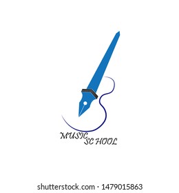 Logo template for vocal or music school. with guitar and pen, Vector illustration on white background