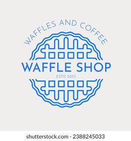 Logo template with a waffle. Line art, retro. Pre-made design for bakeries, cafes, and restaurants.