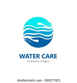 Logo template water care. Sign for cleaning pipes and sewage systems, water filters   