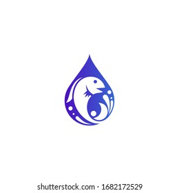 Logo template of water drop and fish. Simple flat style. Vector logo template ready for use.