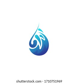 Logo template of water drop and wave. Simple flat style. Vector logo template ready for use.