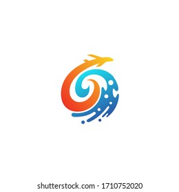 Logo-Vorlage für Wellen und Flugzeug. Einfache Wohnung. Vektorillustration Logo Vorlage bereit zur Verwendung.