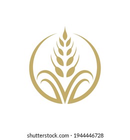Logo Template Of Wheat In Circle Shape Suitable For Food Icon, Rice Product Label, Foodstuffs, Bread Ingredient And Others