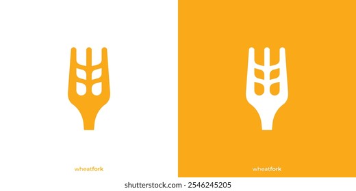 Modelo de logotipo de Trigo e garfo adequado para comida ícone restaurante, Arroz orgânico etiqueta de produto premium.